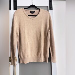 Pendleton V-Neck Cotton & Cashmere Sweater in Tan